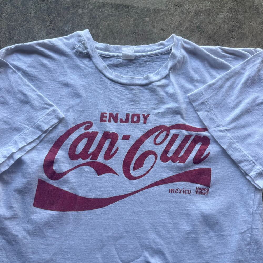 Vtg 1980s 'Enjoy Cancun' Coca Cola Parody Tee Size Mens Small Single Stitch